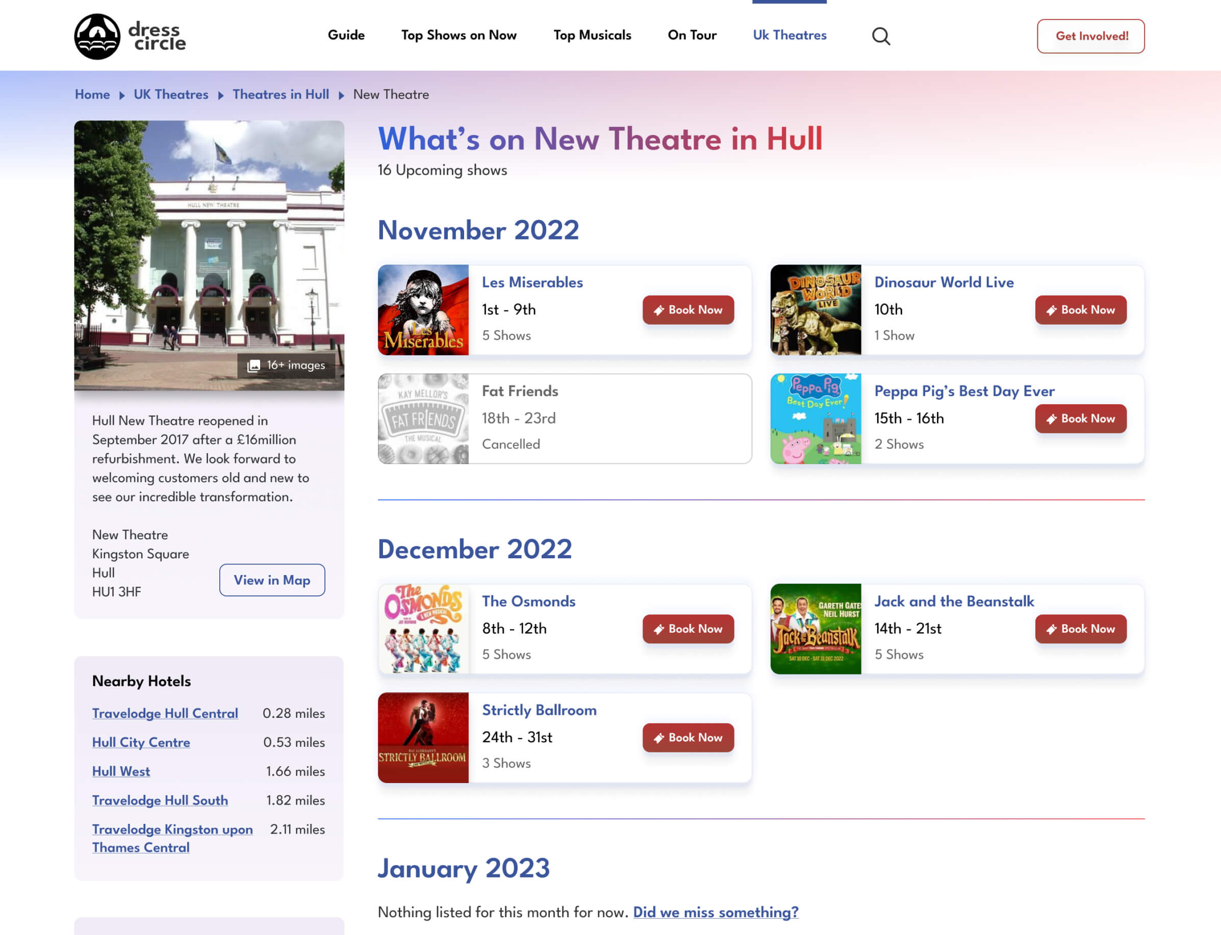 Finding shows by theatres. Unlike movies, theatre shows are more specific to where they’re being played