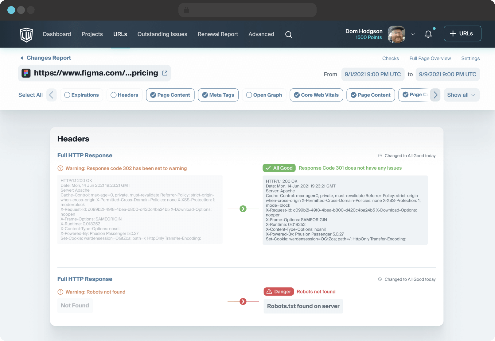 Using a GIT-like interface to compare before and after with additional filter-able options to avoid clutter